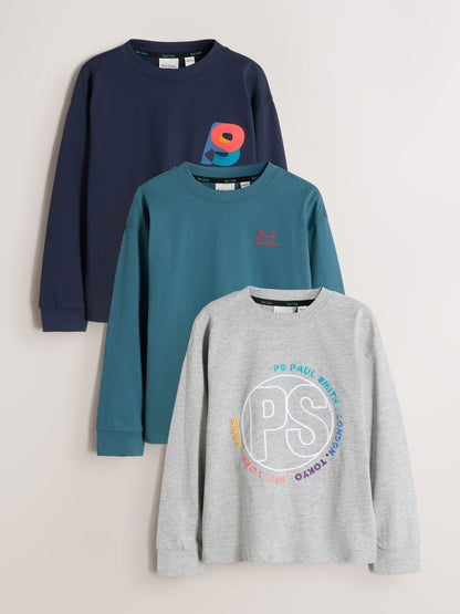 Dsiney Kidz - Paul Smith Junior Blue/Grey Long Sleeve Graphic T-Shirts 3 Pack image 1