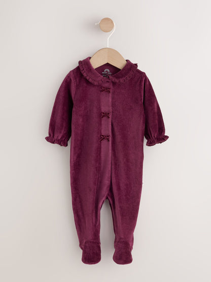 Burgundy Collar Velour Baby Sleepsuit (0mths-3yrs) - image 1