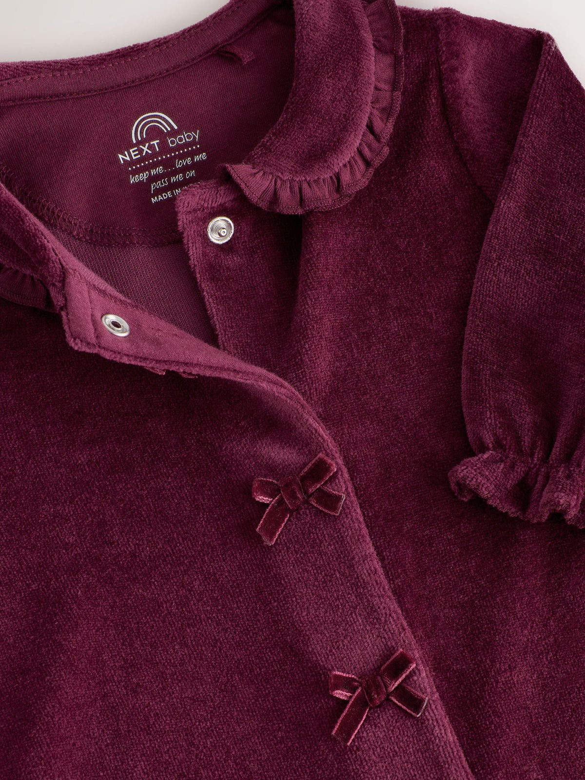 Burgundy Collar Velour Baby Sleepsuit (0mths-3yrs) - image 3