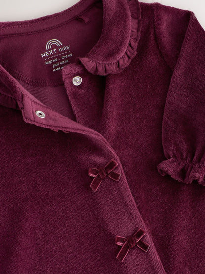 Burgundy Collar Velour Baby Sleepsuit (0mths-3yrs) - image 3