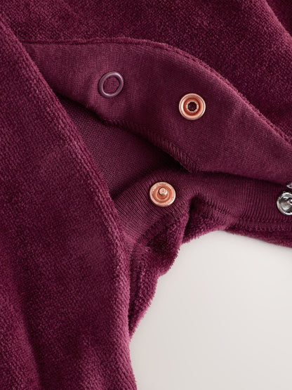 Burgundy Collar Velour Baby Sleepsuit (0mths-3yrs) - image 4