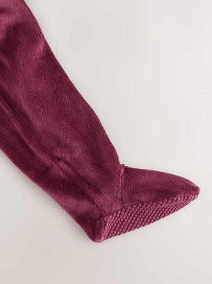 Burgundy Collar Velour Baby Sleepsuit (0mths-3yrs) - image 5