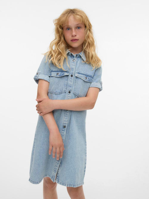 Dsiney Kidz - VERO MODA Blue Girl Short Sleeve Button Down Denim Dress image 1