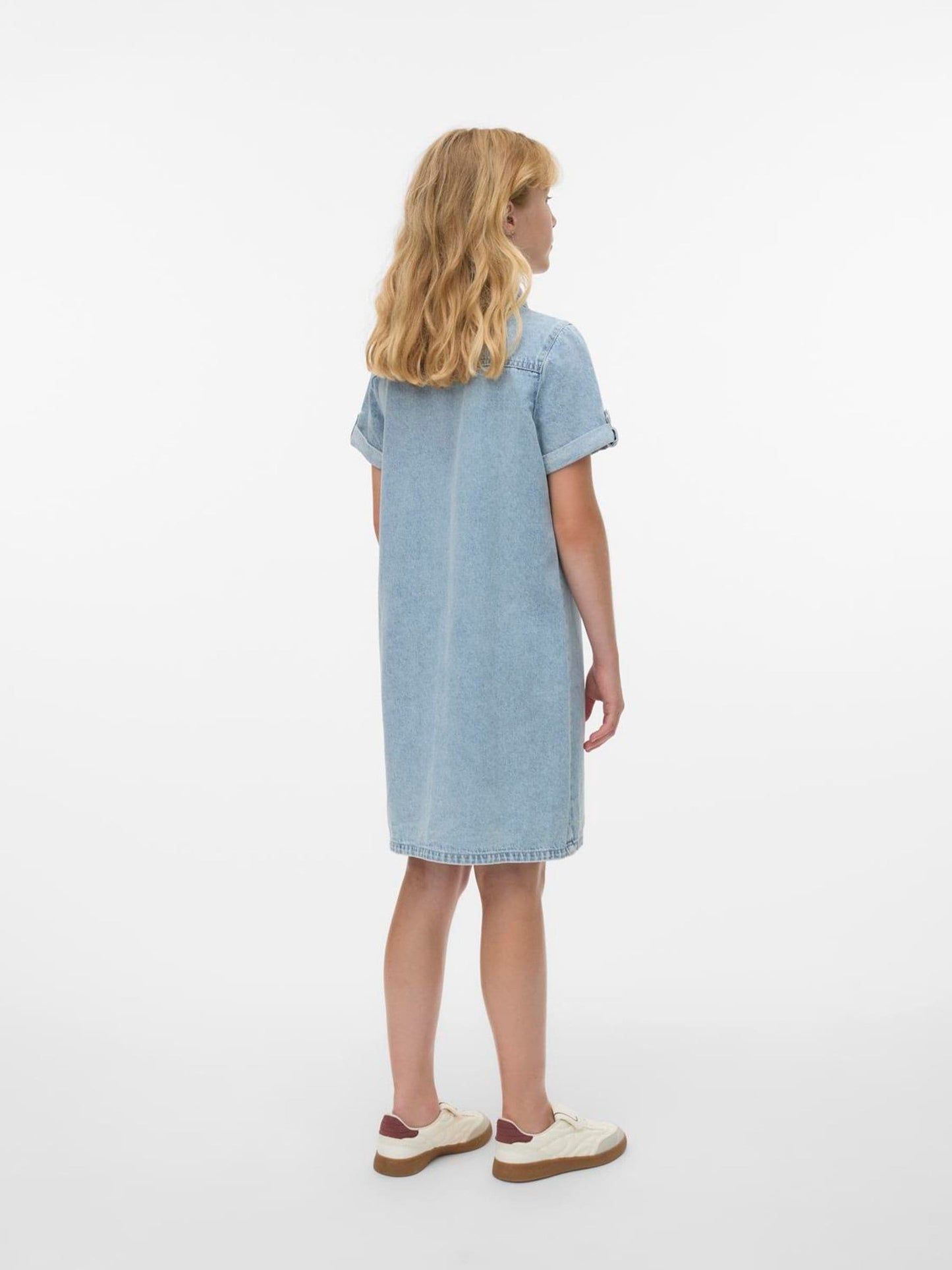 VERO MODA Blue Girl Short Sleeve Button Down Denim Dress image 3