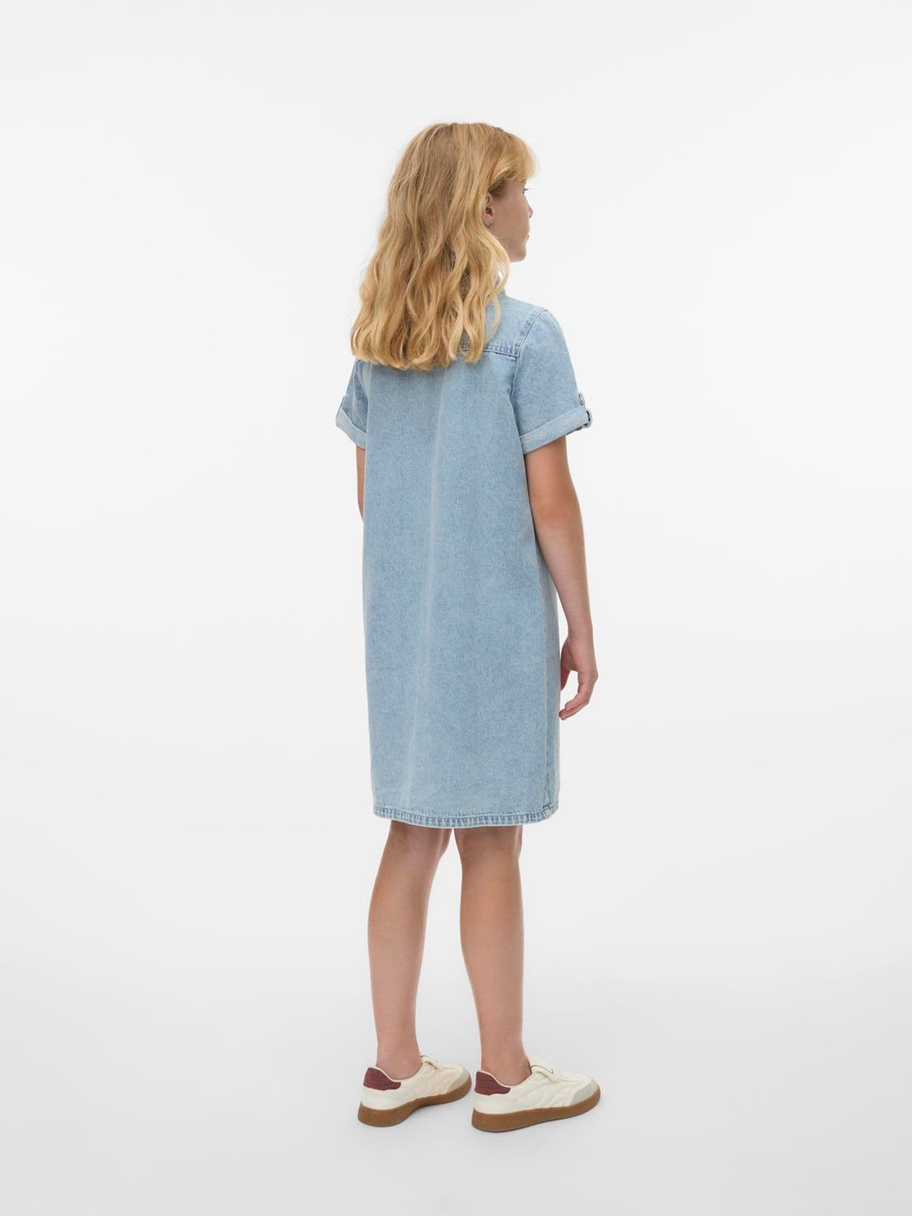 VERO MODA Blue Girl Short Sleeve Button Down Denim Dress image 3