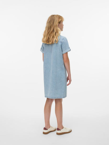 VERO MODA Blue Girl Short Sleeve Button Down Denim Dress image 3