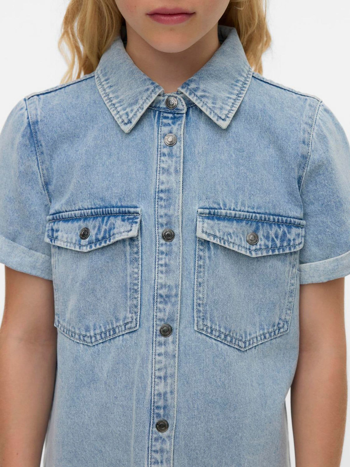 Dsiney Kidz - VERO MODA Blue Girl Short Sleeve Button Down Denim Dress image 4