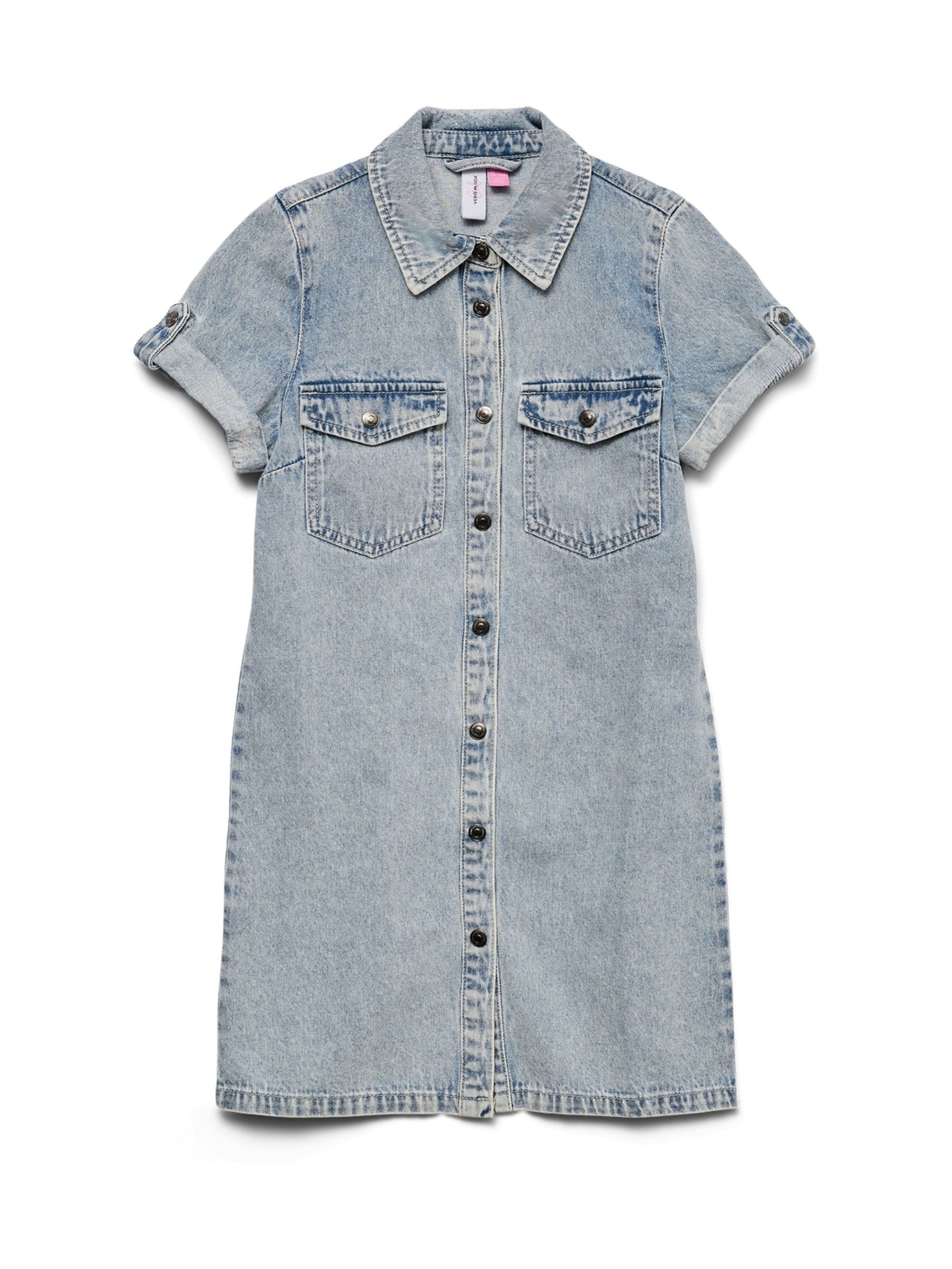 VERO MODA Blue Girl Short Sleeve Button Down Denim Dress image 5