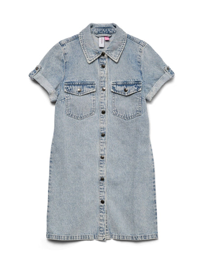 VERO MODA Blue Girl Short Sleeve Button Down Denim Dress image 5