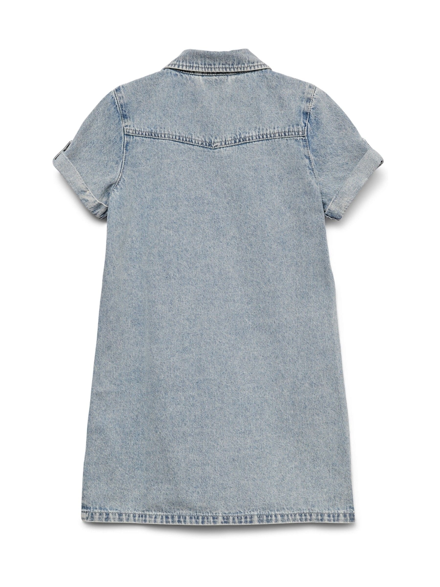 VERO MODA Blue Girl Short Sleeve Button Down Denim Dress image 6
