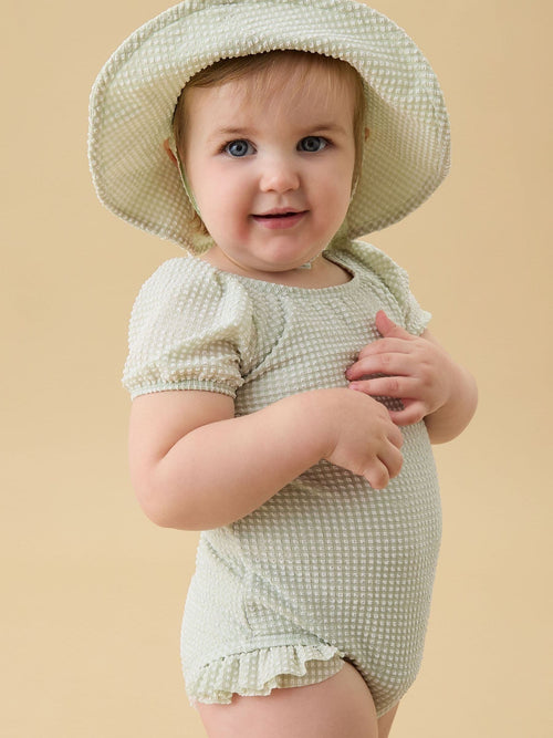 Dsiney Kidz - MORI Green Seersucker Short Puff Sleeve Swimsuit image 1