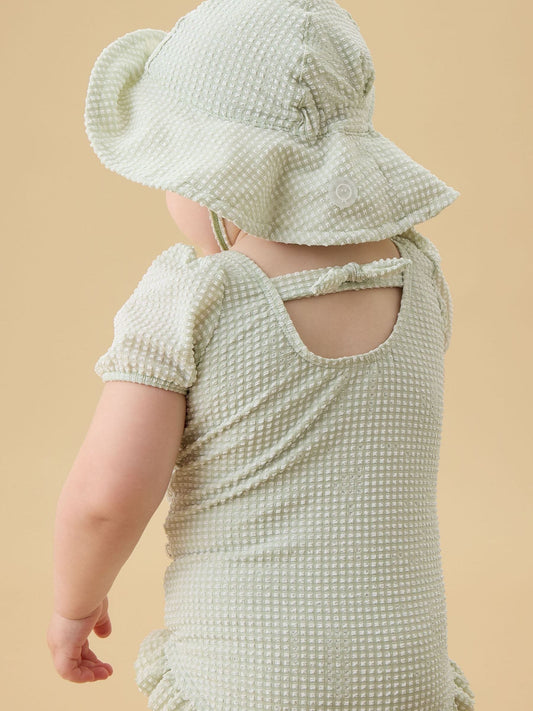 Dsiney Kidz - MORI Green Seersucker Short Puff Sleeve Swimsuit image 2