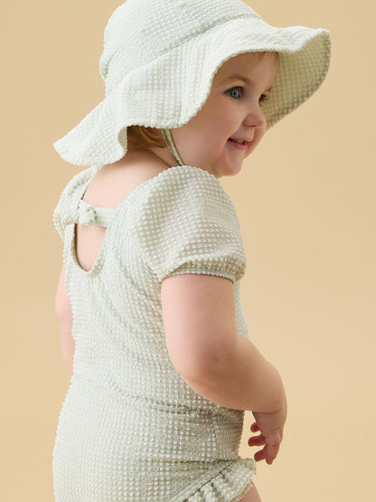 MORI Green Seersucker Short Puff Sleeve Swimsuit image 3