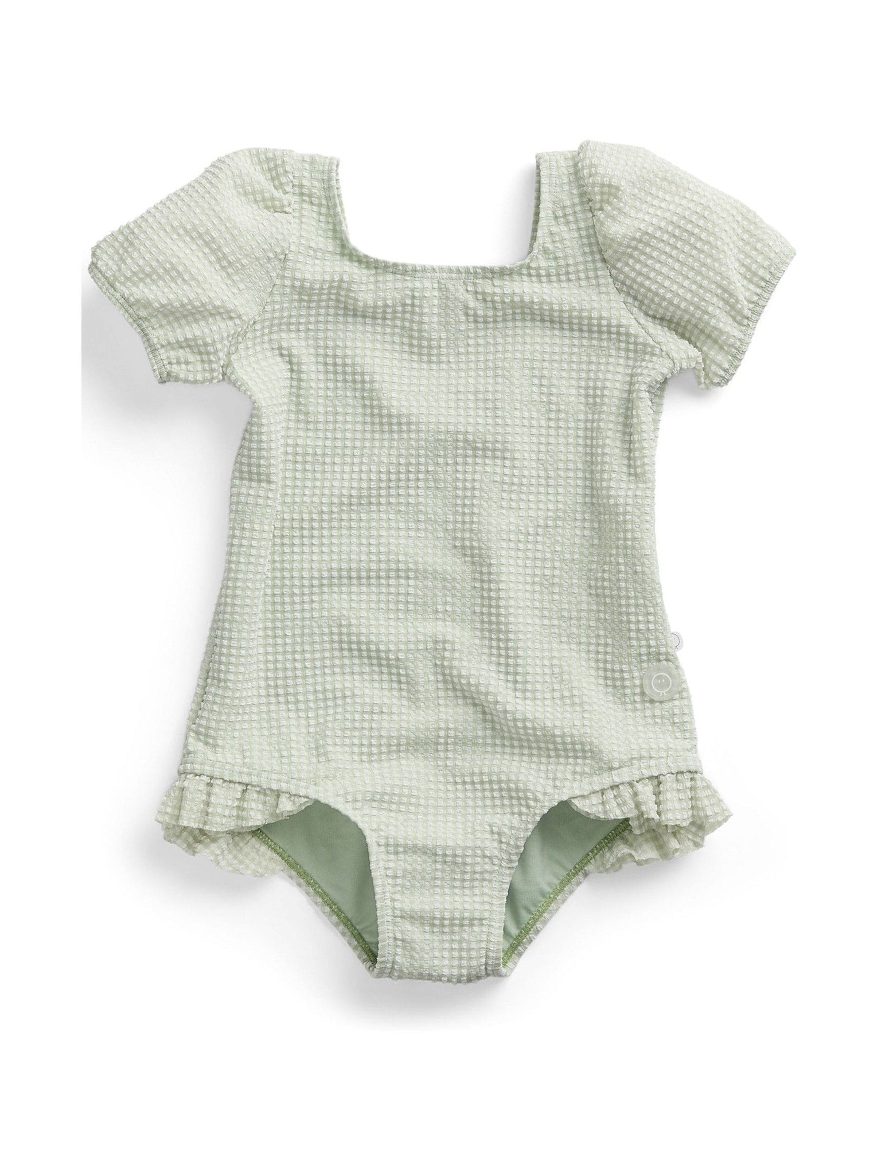MORI Green Seersucker Short Puff Sleeve Swimsuit image 4