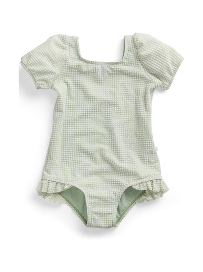 MORI Green Seersucker Short Puff Sleeve Swimsuit image 4