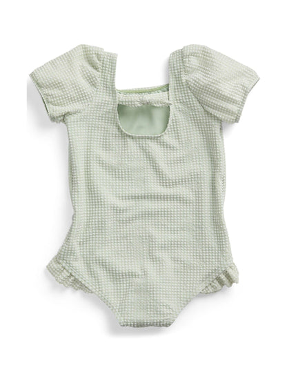 MORI Green Seersucker Short Puff Sleeve Swimsuit image 5