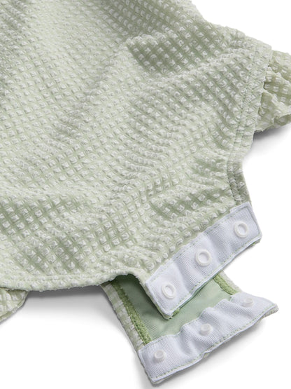 MORI Green Seersucker Short Puff Sleeve Swimsuit image 6