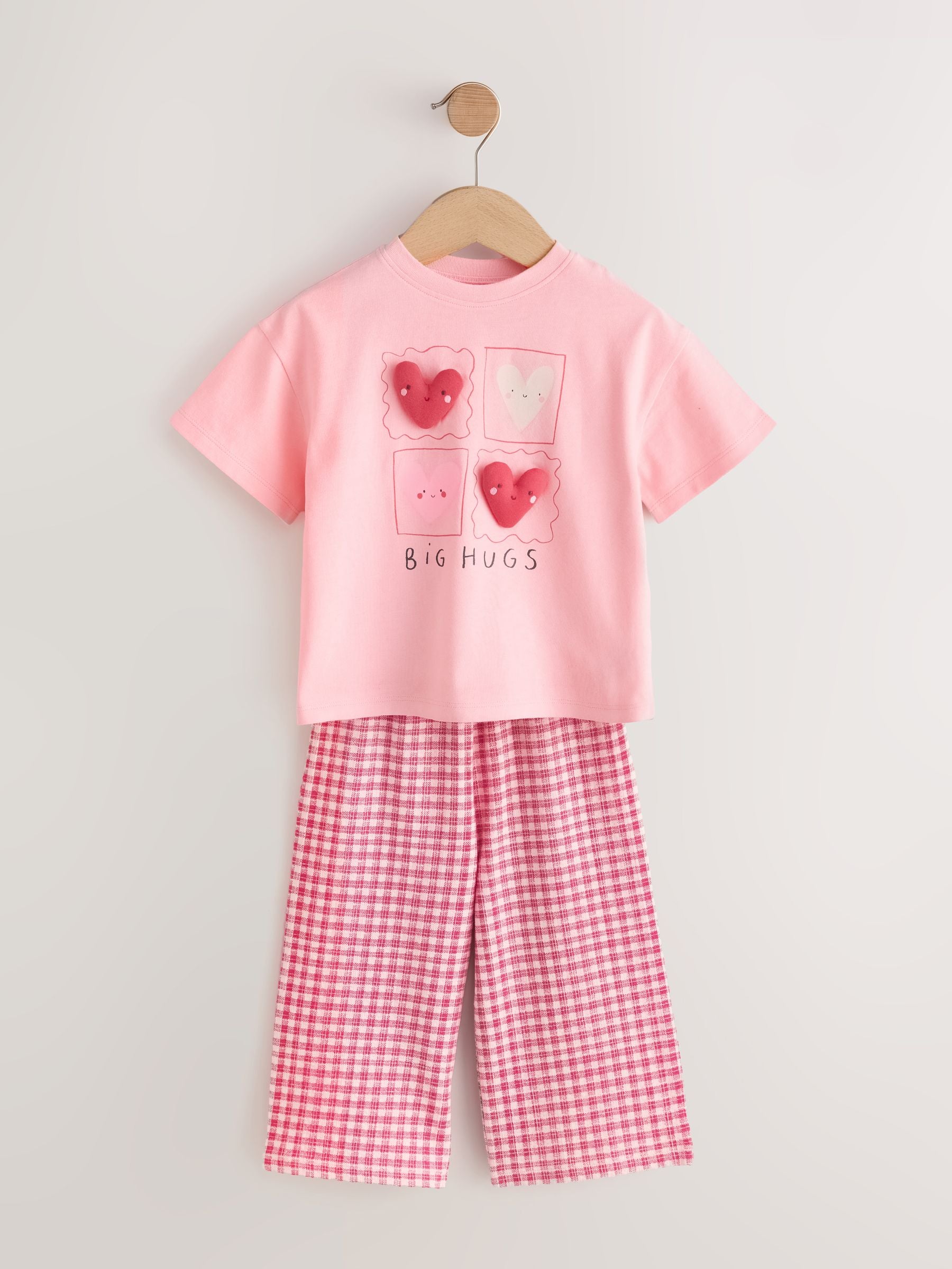 Pink Heart Gingham Top & Joggers Set (3mths-7yrs) image 1