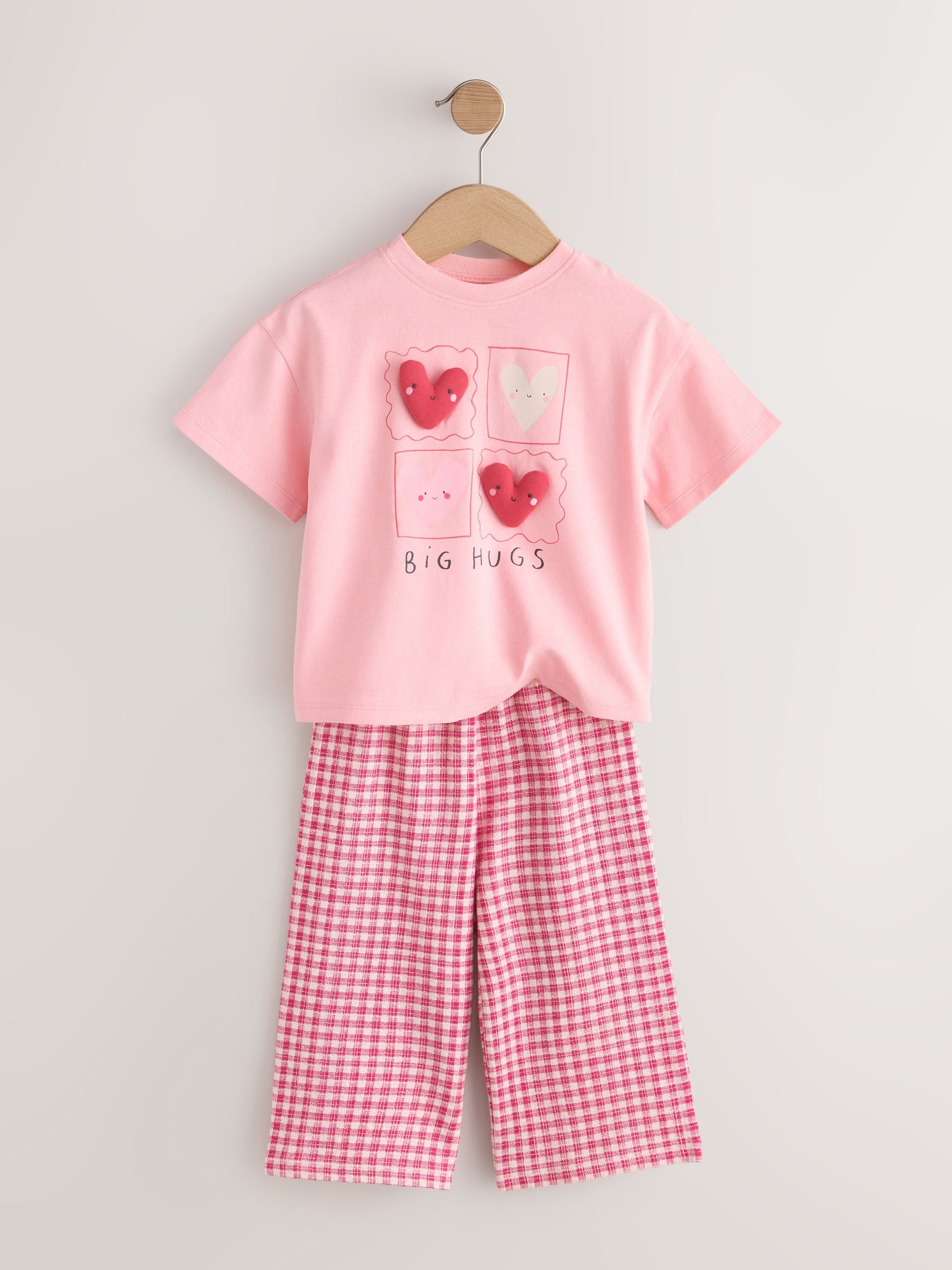 Pink Heart Gingham Top & Joggers Set (3mths-7yrs) image 2