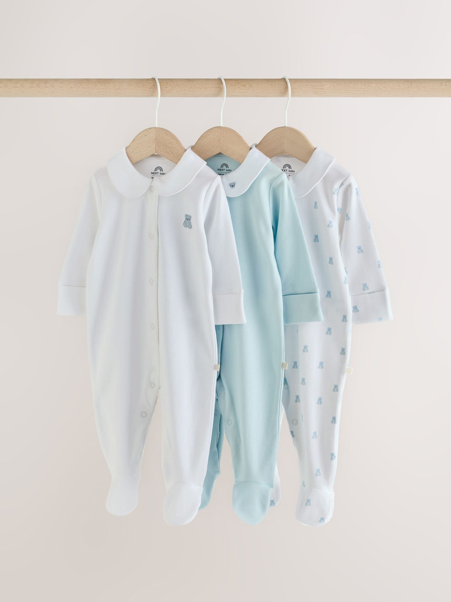 Dsiney Kidz - Pale Blue Collar Baby Sleepsuits 3 Pack (0-2yrs) image 1