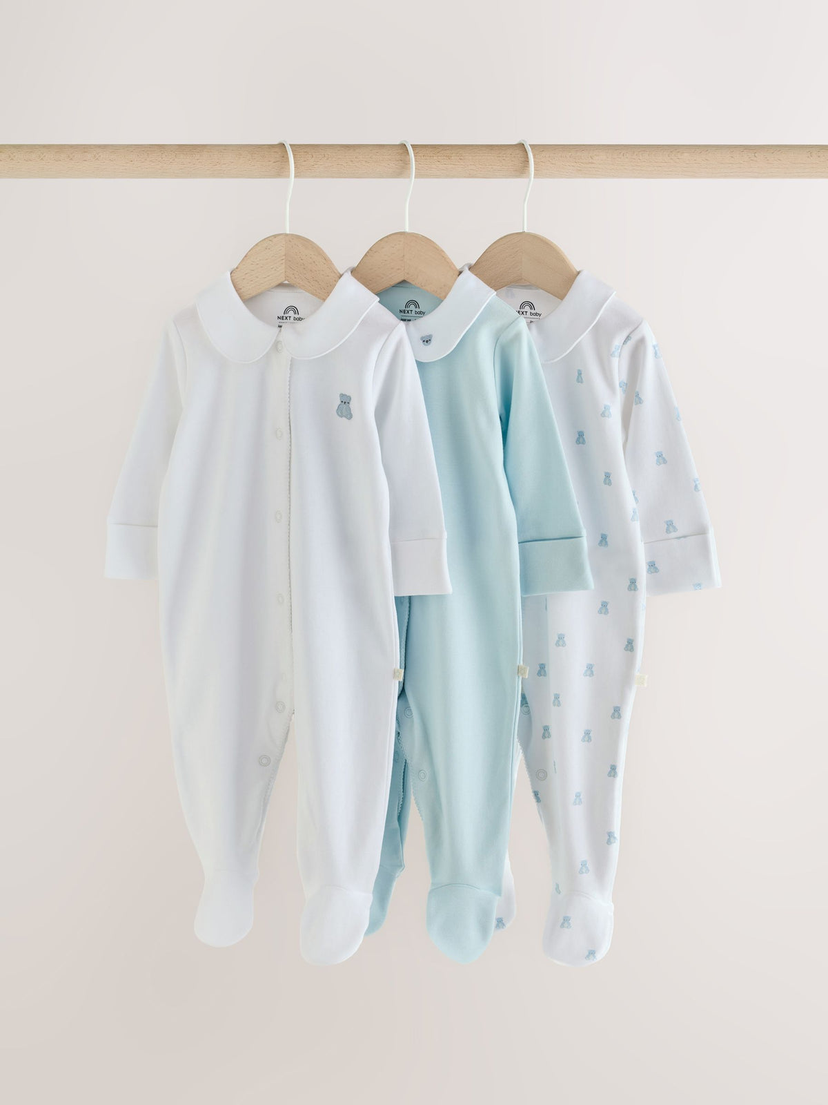 Dsiney Kidz - Pale Blue Collar Baby Sleepsuits 3 Pack (0-2yrs) image 1