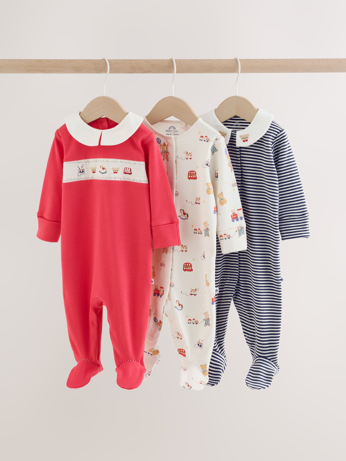 Dsiney Kidz - Cream/Red Collared Sleepsuits 3 Pack (0mths-2yrs) image 1