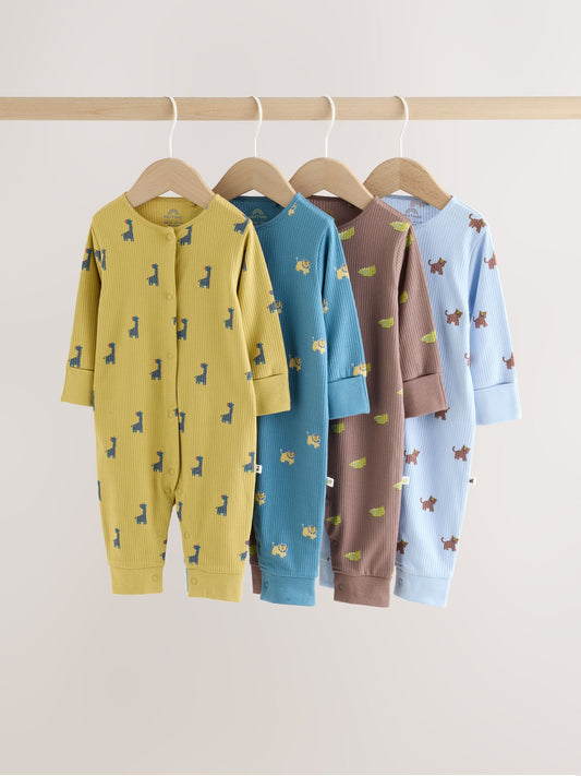 Multi Mini Animals Two Way Zip Sleepsuits 4 Pack (0mths-3yrs) - image 1