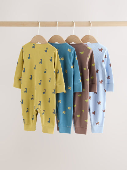 Multi Mini Animals Two Way Zip Sleepsuits 4 Pack (0mths-3yrs) - image 5