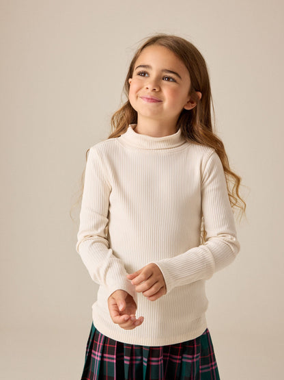 Cream Long Sleeve Roll Neck Rib Top (3-16yrs) - image 1