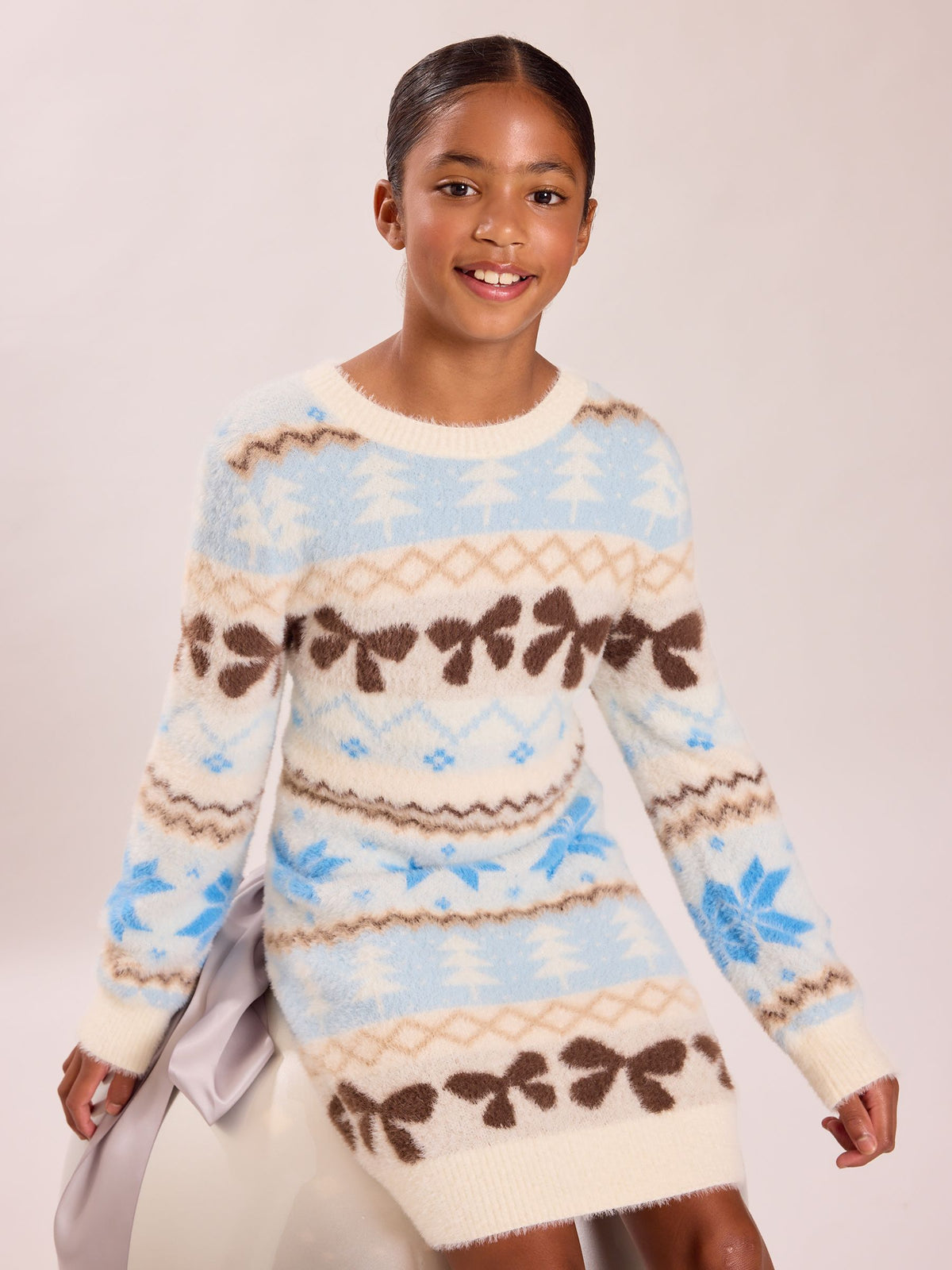 Dsiney Kidz - Lipsy Blue Fairisle Fluffy Knit Christmas Jumper Dress (5-16yrs) image 1