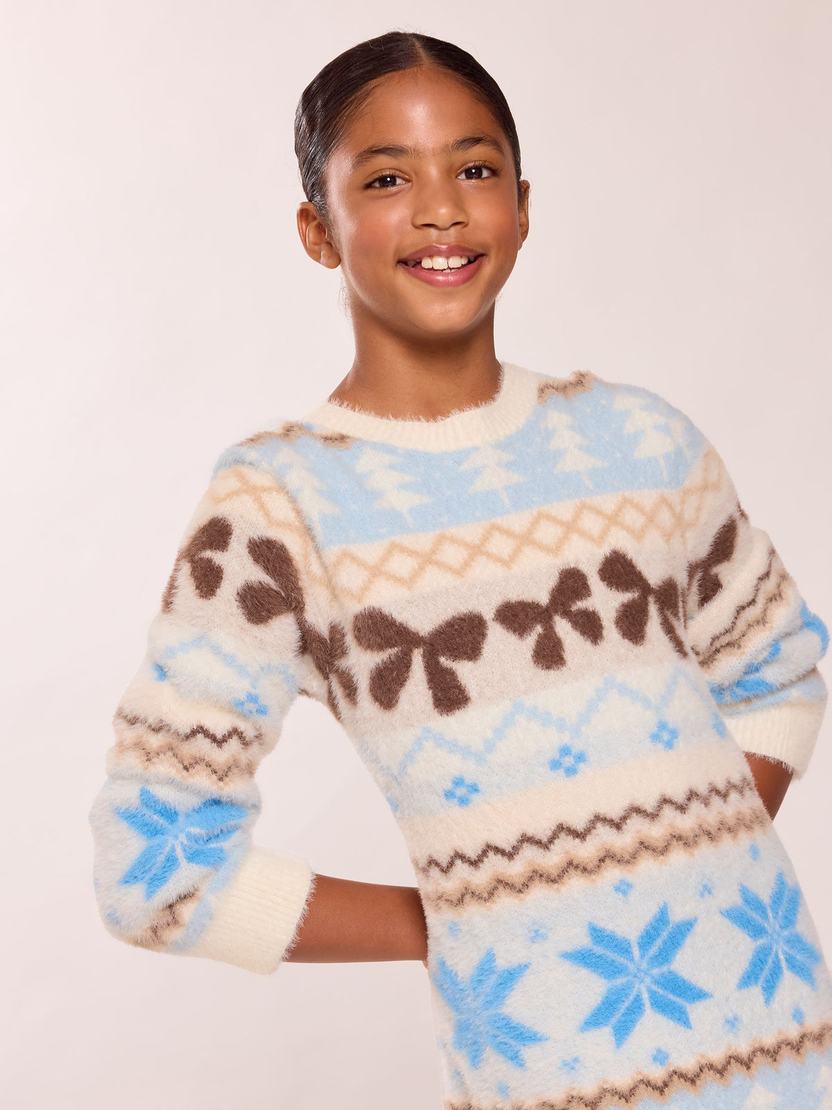 Dsiney Kidz - Lipsy Blue Fairisle Fluffy Knit Christmas Jumper Dress (5-16yrs) image 3