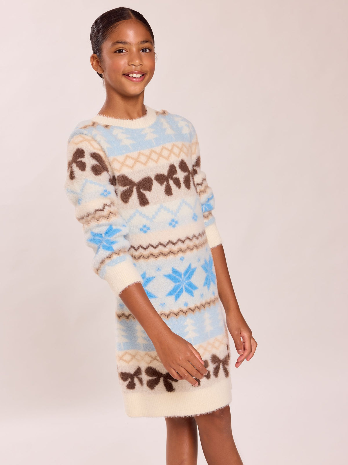 Dsiney Kidz - Lipsy Blue Fairisle Fluffy Knit Christmas Jumper Dress (5-16yrs) image 4