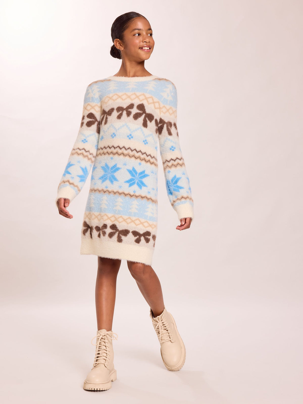 Dsiney Kidz - Lipsy Blue Fairisle Fluffy Knit Christmas Jumper Dress (5-16yrs) image 5
