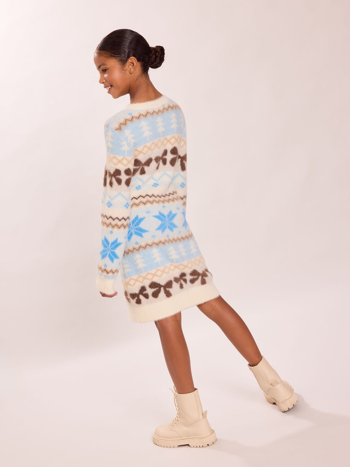 Dsiney Kidz - Lipsy Blue Fairisle Fluffy Knit Christmas Jumper Dress (5-16yrs) image 6