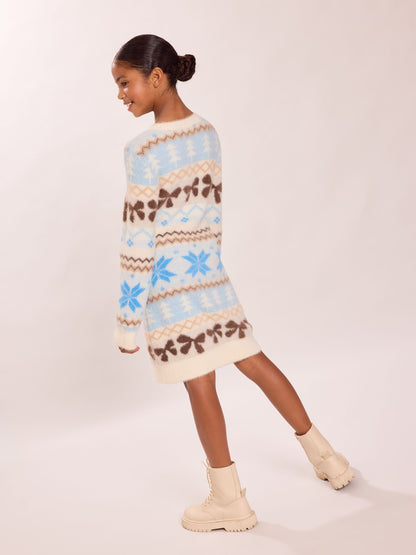 Dsiney Kidz - Lipsy Blue Fairisle Fluffy Knit Christmas Jumper Dress (5-16yrs) image 6