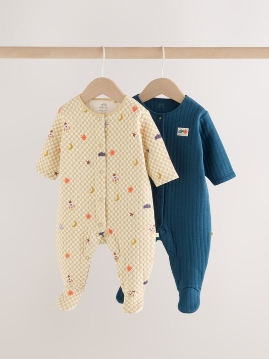 Navy/Yellow Space Quilted Sleepsuits 2 Pack - image 1