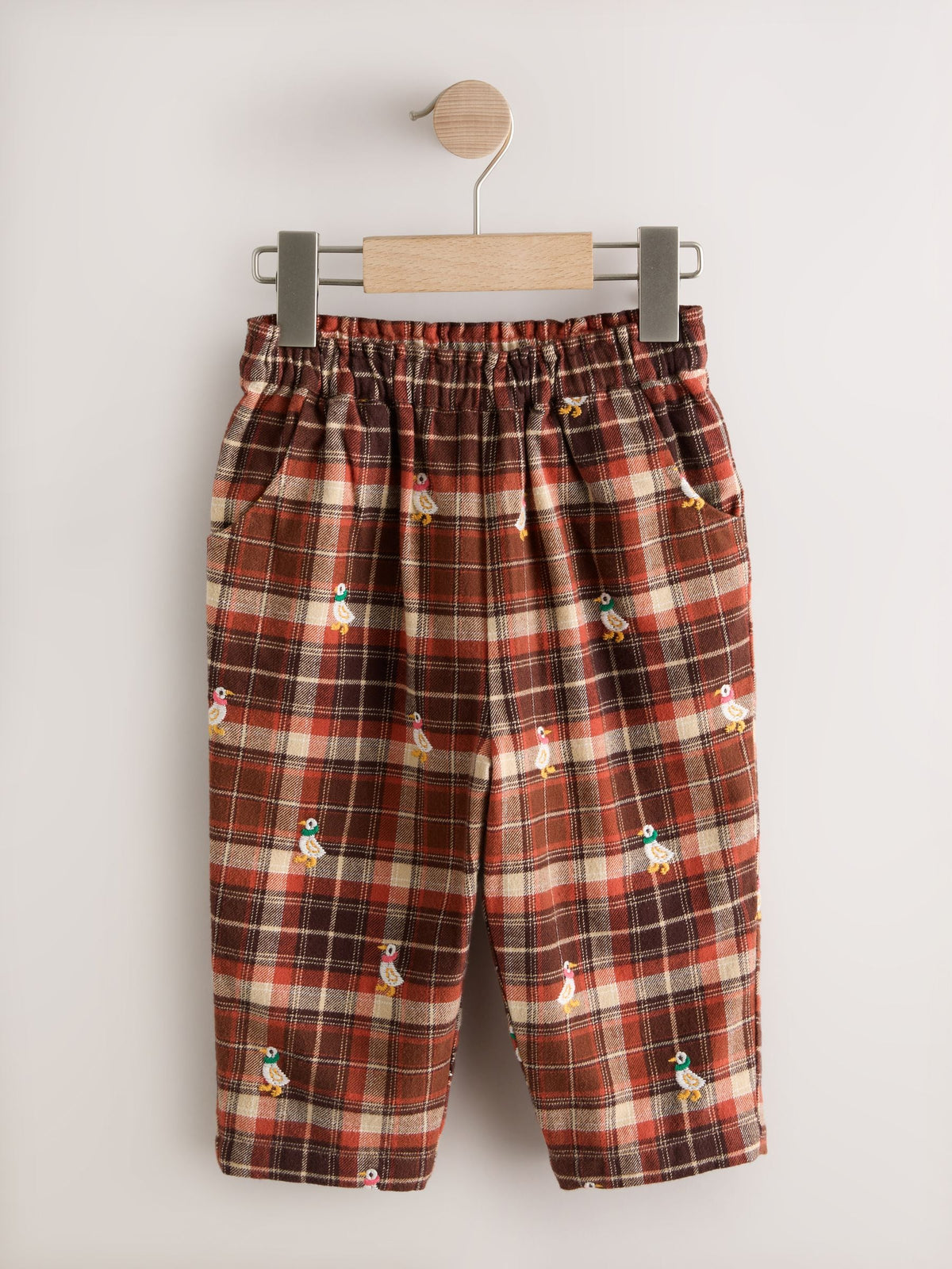 Brown Check Embroidered Pullon Trousers (3mths-7yrs) - image 1