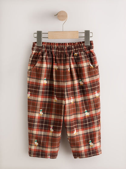 Brown Check Embroidered Pullon Trousers (3mths-7yrs) - image 1