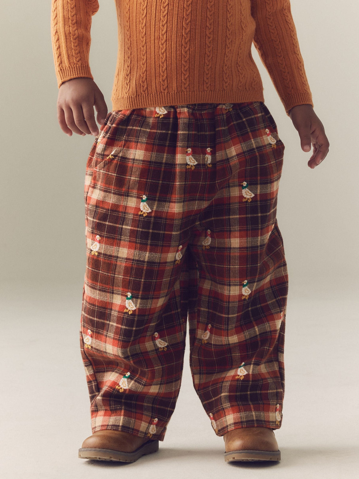 Brown Check Embroidered Pullon Trousers (3mths-7yrs) - image 2