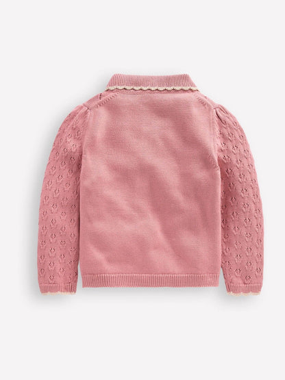 Dsiney Kidz - Boden Pink Collared Pointelle Cardigan image 2