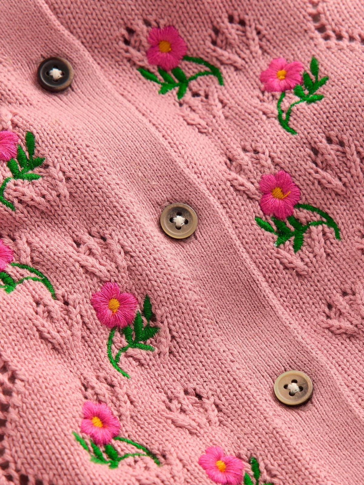 Dsiney Kidz - Boden Pink Collared Pointelle Cardigan image 3