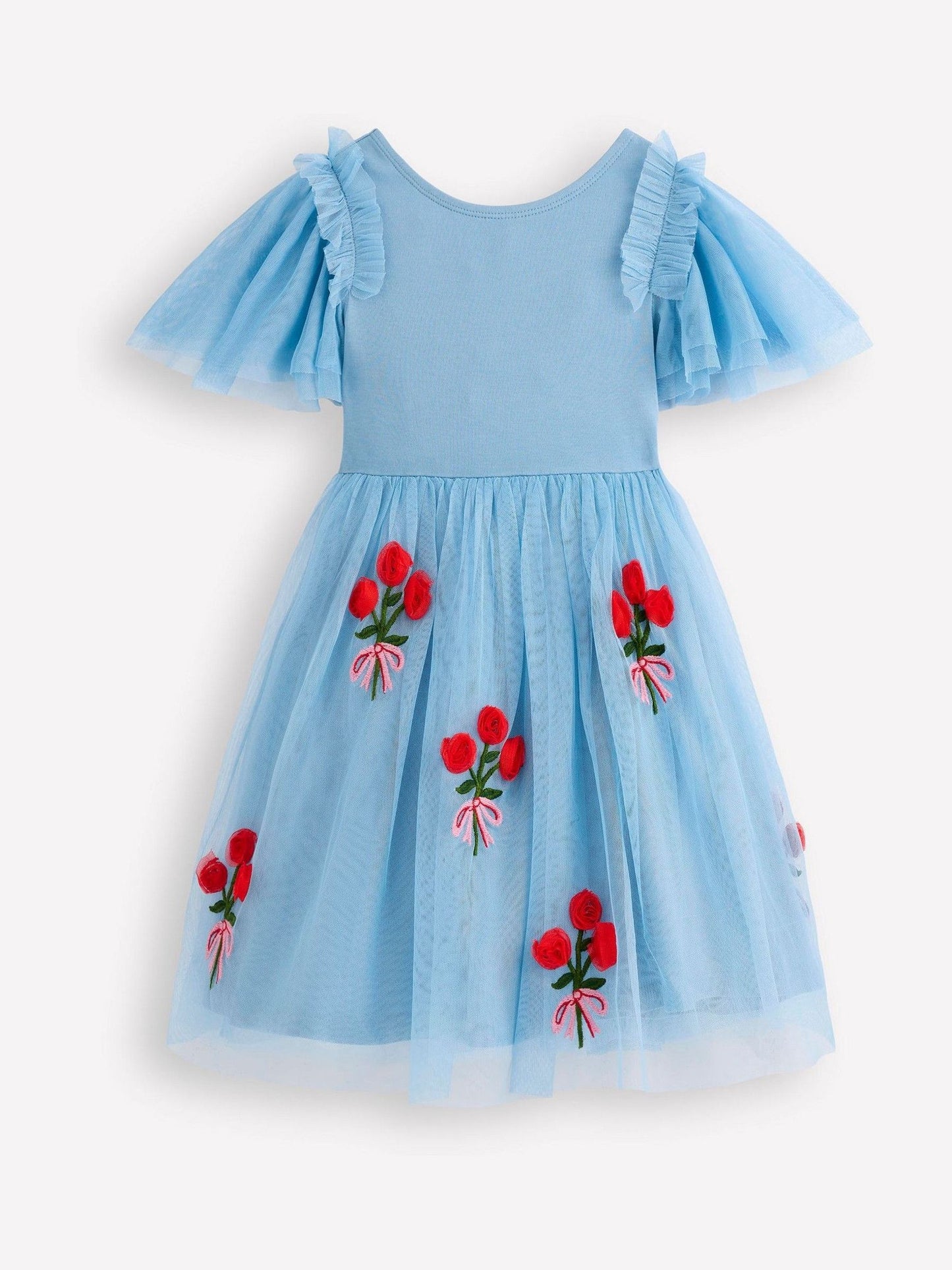 Boden Blue Short Sleeve Bouquet Tulle Dress image 2