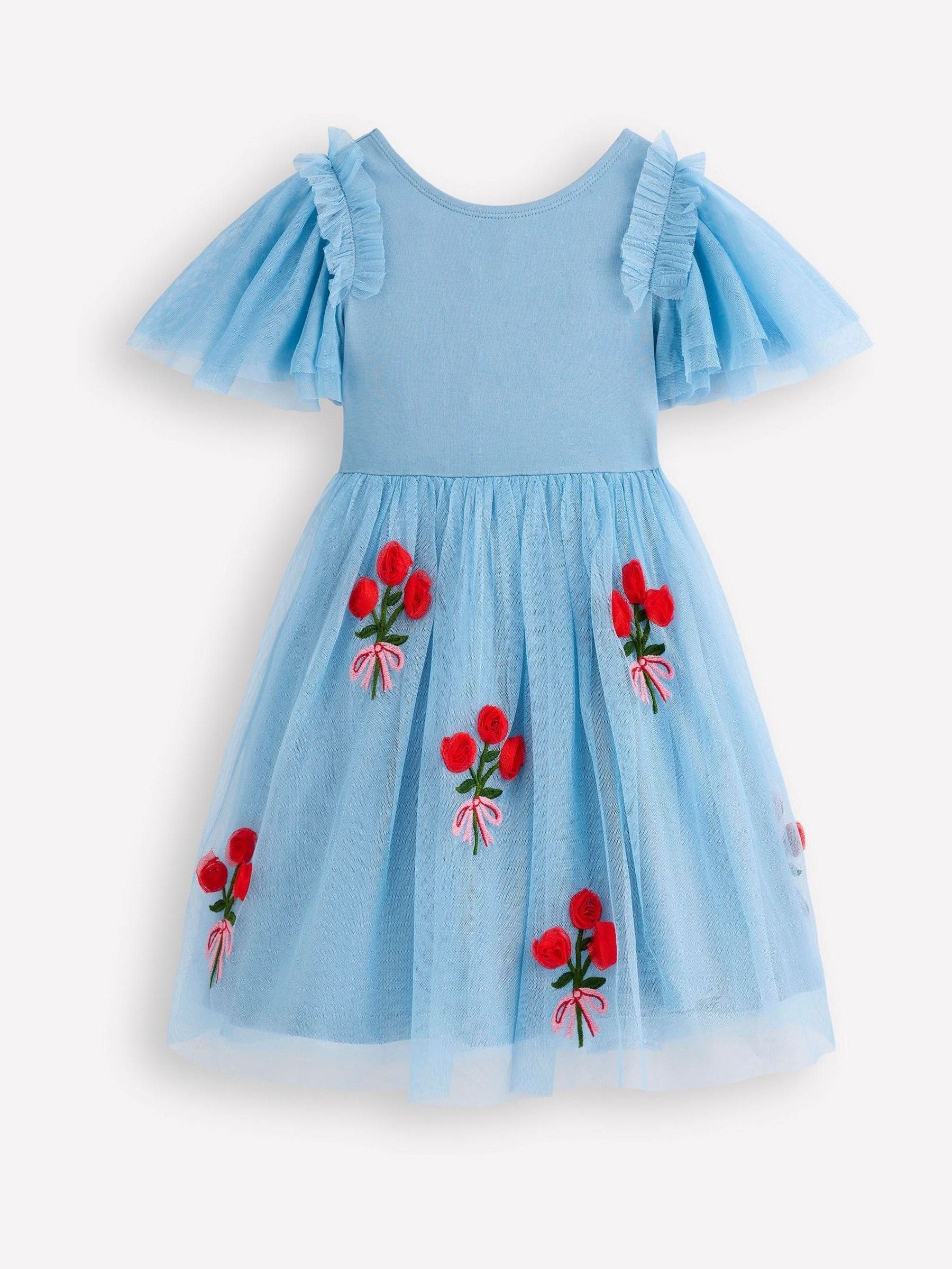 Boden Blue Short Sleeve Bouquet Tulle Dress image 2