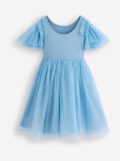 Boden Blue Short Sleeve Bouquet Tulle Dress image 3