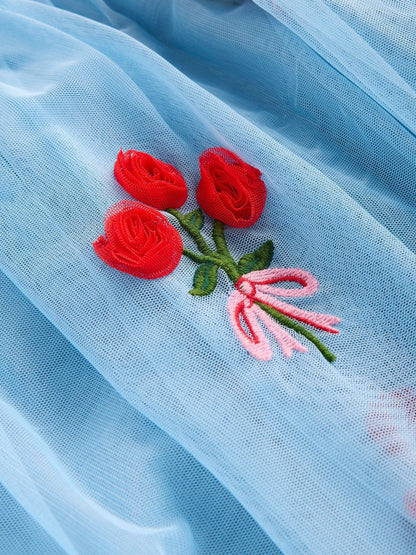 Boden Blue Short Sleeve Bouquet Tulle Dress image 4