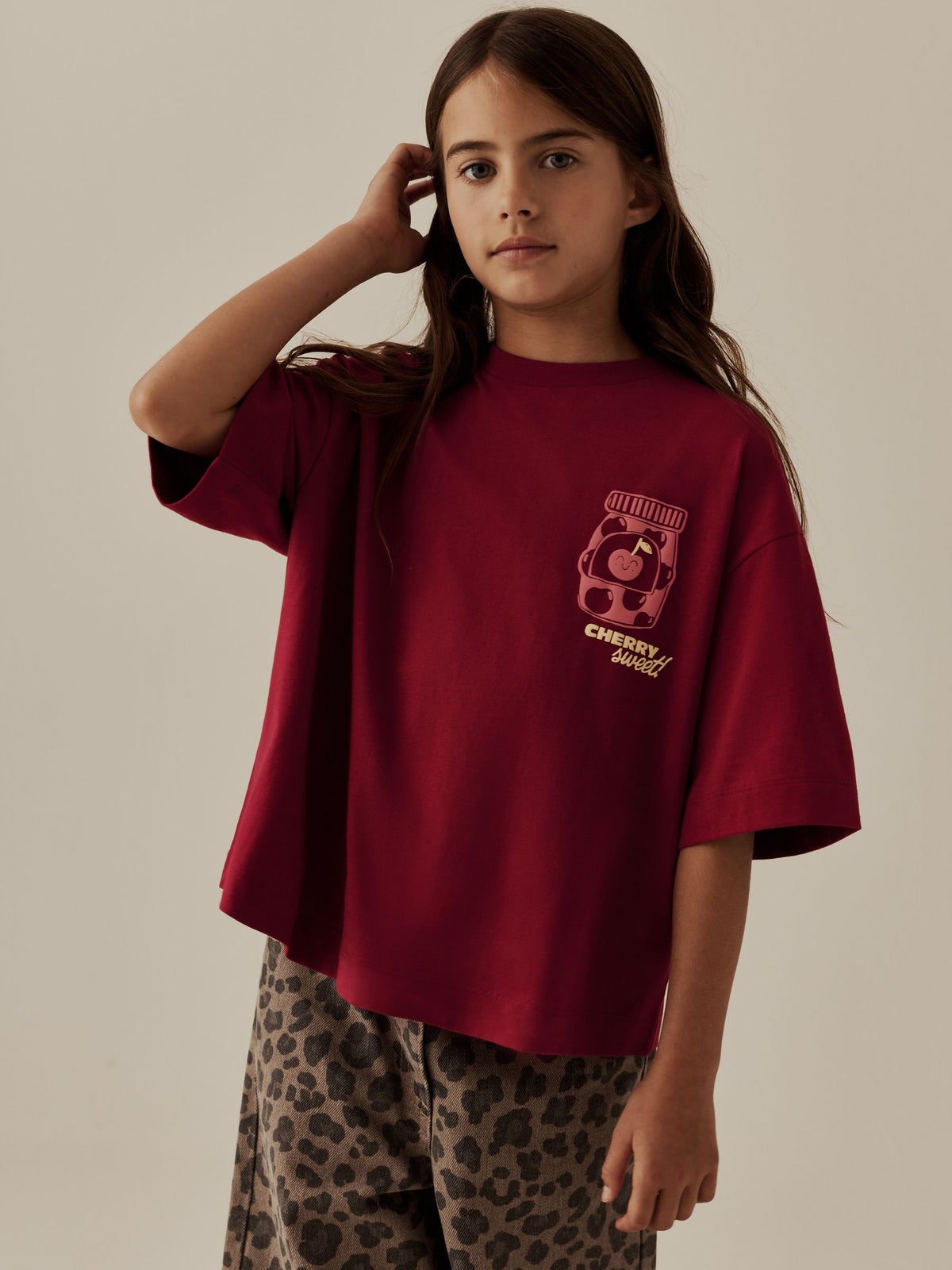 Red Cherry Oversized Graphic Print T-Shirt (3-16yrs) - image 3