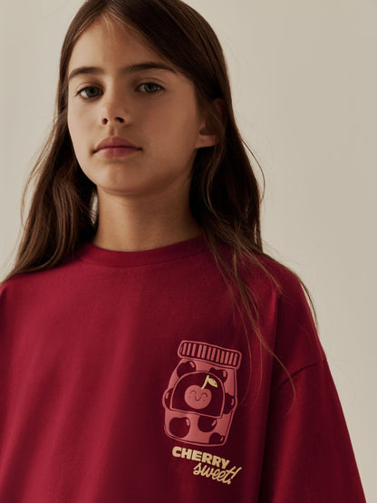 Red Cherry Oversized Graphic Print T-Shirt (3-16yrs) - image 5