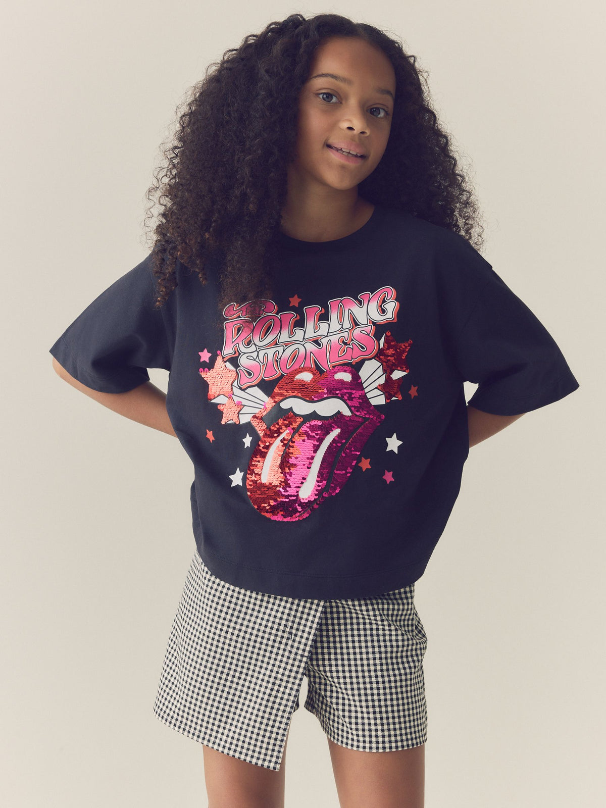 Black Sequin Rolling Stones Oversized T-Shirt (3-16yrs) - image 1