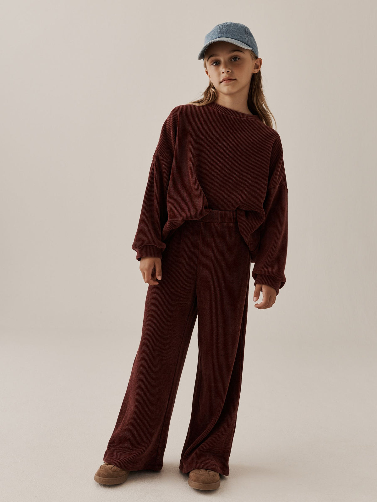 Burgundy Red Cord Long Sleeve and Wide Leg Set (3-16yrs) - image 1