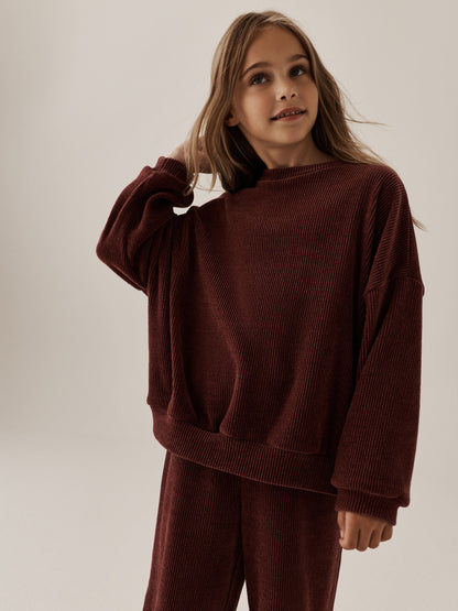 Burgundy Red Cord Long Sleeve and Wide Leg Set (3-16yrs) - image 2